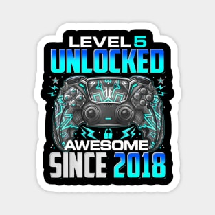 Level 5 Unlocked Awesome Since 2018 5Th Birthday Gaming Magnet