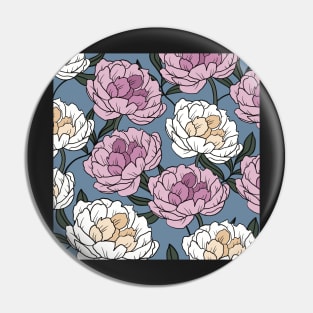 The white and pink peonies in a lovely pattern pale blue background Pin