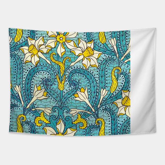 Blue and yellow floral print Tapestry by Marccelus