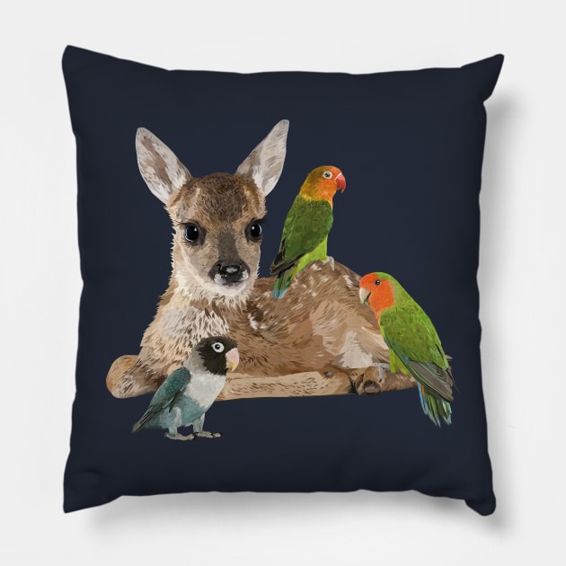 Deer and parrots Pillow by obscurite