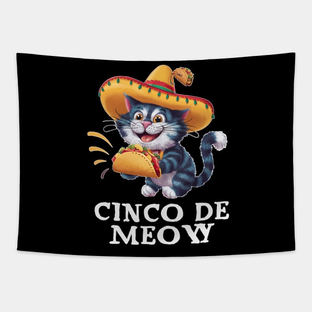 Cinco De Meow Funny Cat De mayo Fiesta  Taco Cat Cute Tapestry by CoolFuture