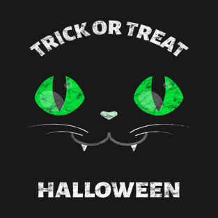 Distressed Trick of Treat Cute Halloween kitty face T-Shirt