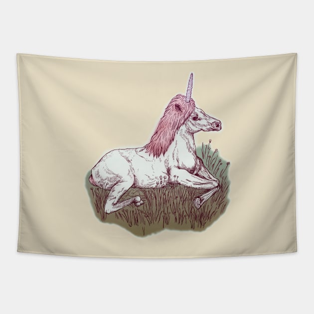 Resting Unicorny Tapestry by minniemorrisart