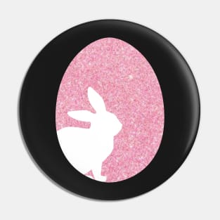 Easter Bunny Silhouette in Pastel Pink Faux Glitter Easter Egg Pin