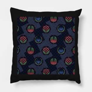 Traditional Japanese Floral Shippou Summer Flower Crest Pattern with Hydrangea, Iris, and Peony in Navy/Indigo Pillow