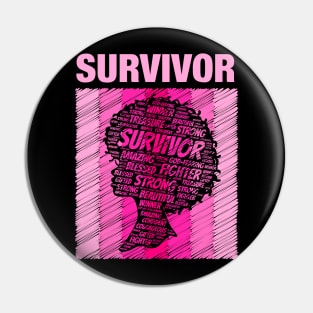 Breast Cancer Survivor African American Woman Pink Afro Pin