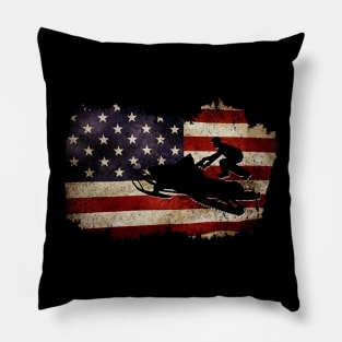 Snowmobile USA Flag Snow Sled Patriotic Snowmobiling Pillow