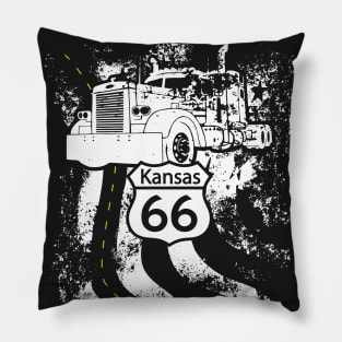 Kansas Route 66 Big Rig Truck and American Flag Pillow