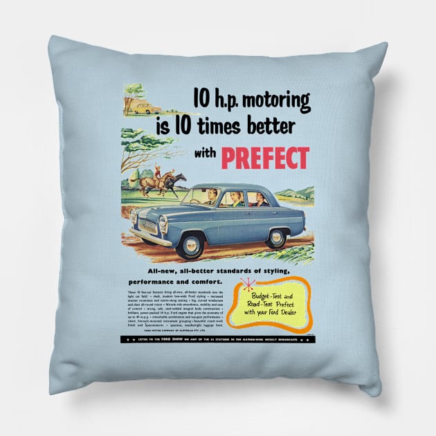 FORD PREFECT - advert Pillow by Throwback Motors