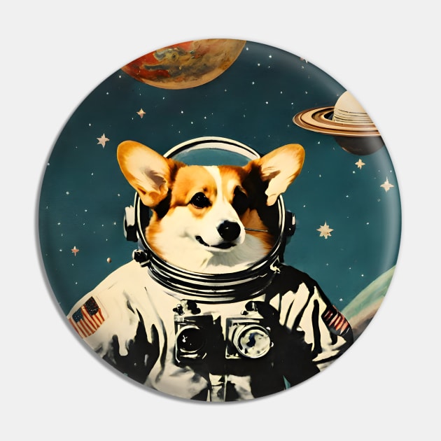 Astronaut Cogi in Space Vintage Surreal Collage Art Pin by Art-Jiyuu