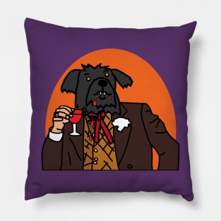 Halloween Horror Portrait Vampire Dog Drinking Wine Pillow