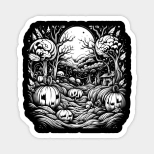 White Night of Pumpkins In The Patch Of Remote Forest Hut Magnet