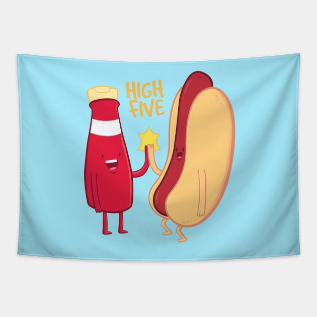 Ketchup & Hot Dog High Five Tapestry by Digster