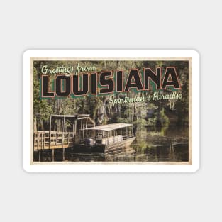 Greetings from Louisiana - Vintage Travel Postcard Design Magnet