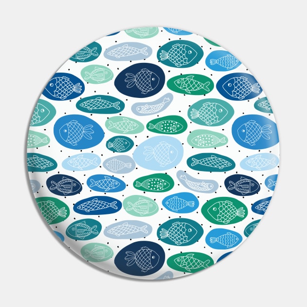 Fish Bubbles Blue Pin by Sandra Hutter Designs