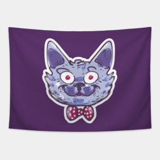 funny cat head with bow tie cartoon halftone dots Tapestry