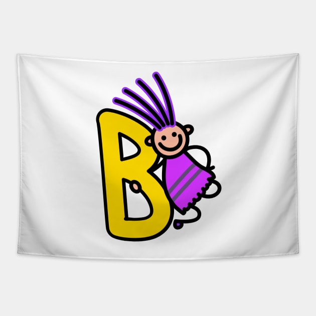 Letter B for girls alphabet Kids Colorful Cartoon Character Tapestry by funwithletters