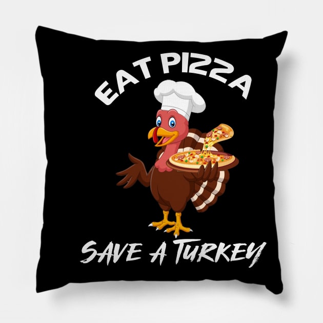 Turkey Eat Pizza Funny Thanksgiving Pillow by Flipodesigner