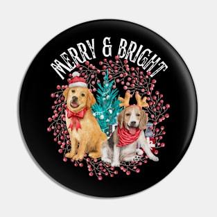 Christmas Beagle and Golden Retriever Pin