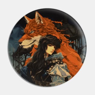 Woman and Fox Yokai Pin