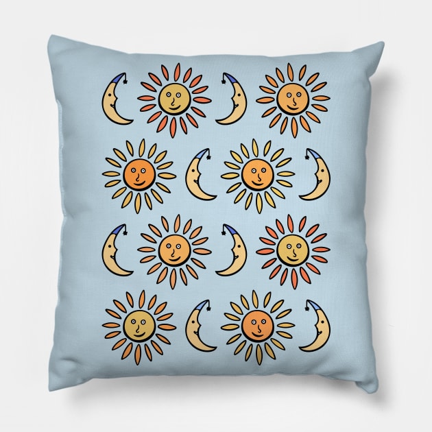 Cute Sun and Moon Pattern Pillow by Davey's Designs