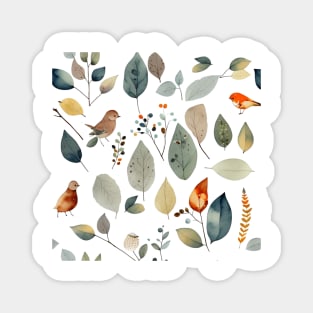 Lovely leaves, berries and birds forest pattern Magnet