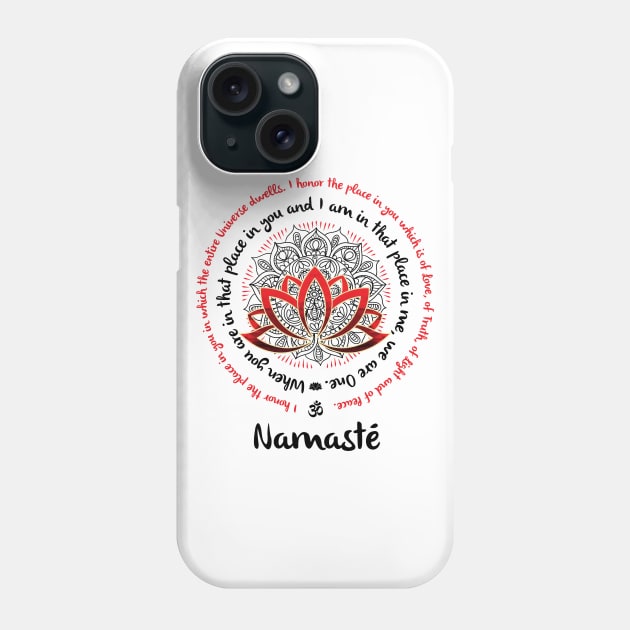 NAMASTE WE ARE ONE Yoga Inspired Quote Lotus Mandala Typography Phone Case by YogaStatement