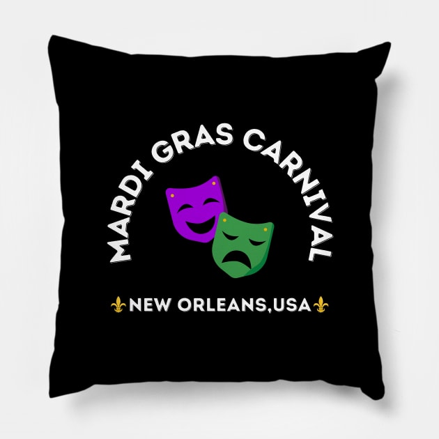 Funny Mardi Gras Carnival New Orleans Pillow by TrippleTee_Sirill