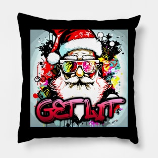 Get Lit - Santa Claus - Christmas Graphic Graffiti Art - Holiday Gift Pillow