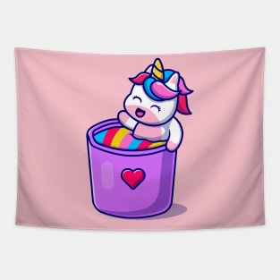 Cute Unicorn In Rainbow Mug Cartoon Tapestry