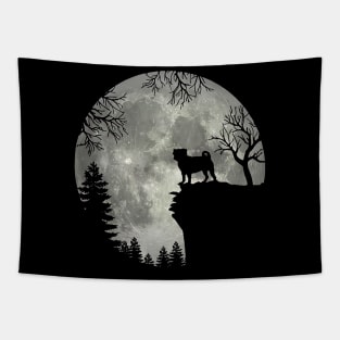 Pug Dog And Moon Scary Halloween Tapestry