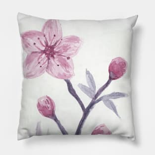 Watercolor Cherry Blossom Branch-- floral design, pastel, hand painted Pillow