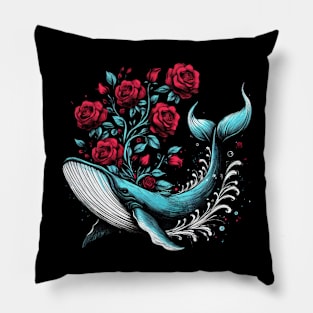 Whale Red Roses Pillow