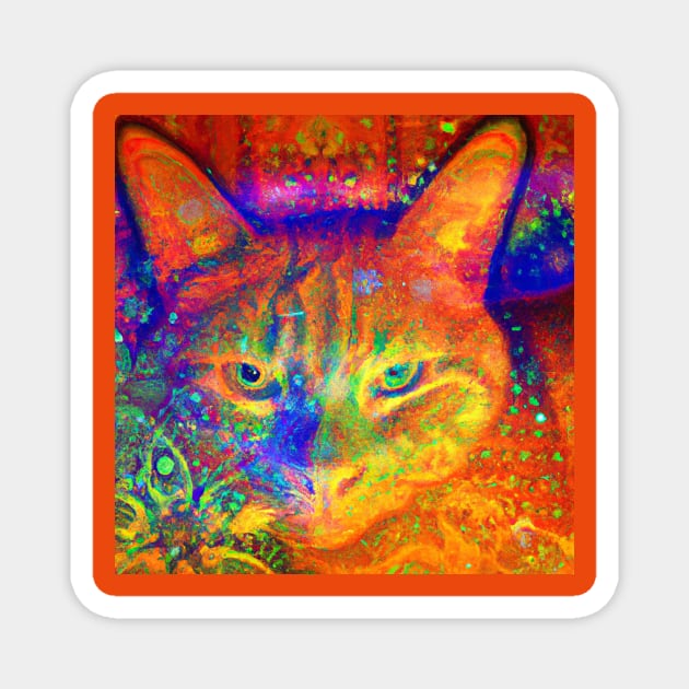 Orange-Red Kitty Cat Batik Design Magnet by Star Scrunch