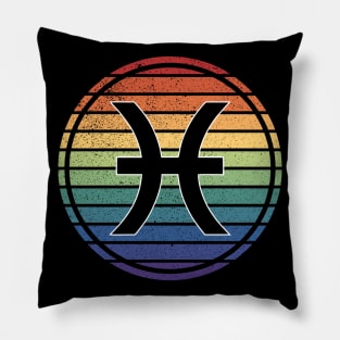 Vintage Distressed Rainbow Gay Pride Zodiac Pisces Pillow