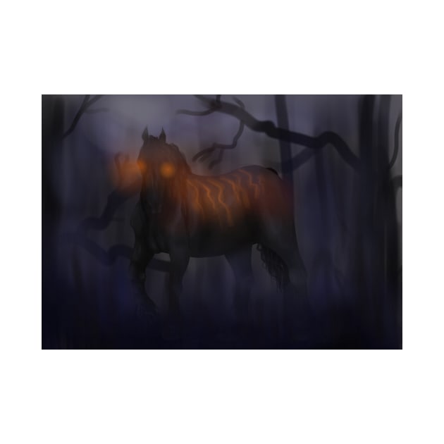 Halloween Horse coming through the Mist by themarementality