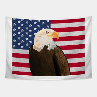 Eagle with American Flag with Silver Stripes Tapestry