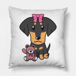 Cute dachshund holds a teddy bear Pillow