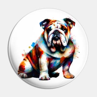 Expressive Splashed Paint Bulldog in Vivid Colors Pin