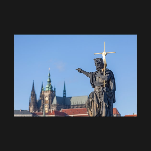 Statue of Jesus pointing to St Vitus's Cathedral by GrahamPrentice