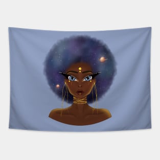 black woman with a space afro Tapestry