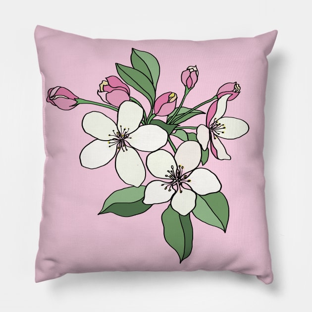 Arkansas State Flower : Apple Blossom Pillow by Hanatist Studio