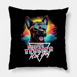 Retro Wave Russel Terrier Hot Dog Shirt Pillow