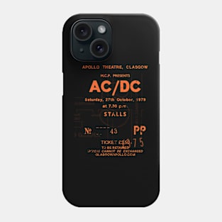 AC-DC Saturday 27th October 1979 Glasgow Apollo UK Tour Ticket Repro Orange Text Phone Case