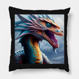 Ancient Cyan Rainbow Scaled Dragon Pillow