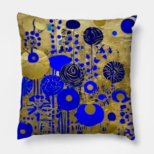 Blue and Gold Abstract Flowers Pillow