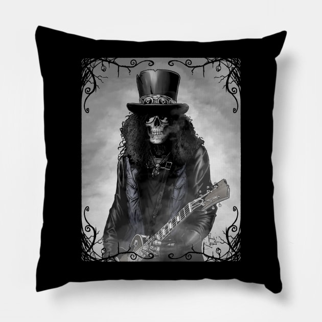 Rock Skull Guitarist Pillow by Hellustrations