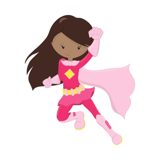 African American Girl, Superhero Girl, Pink Cape by Jelena Dunčević