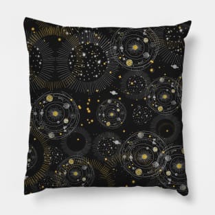 Celestial illustration of stars, moon and sun, space, galaxy Pillow