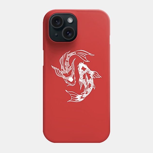 Yin Yang Koi Carp Fish White Illustration Cut Out Phone Case by taiche